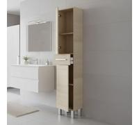 Dmora - Armoire à colonnes Wilmington, Élément Mural de Salle de Bain avec 2 Portes et 1 tiroir, Armoire Haute, 35x31h182 cm, Chêne