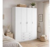 Dmora - Armoire à quatre portes et trois tiroirs, couleur blanche, Dimensions 154 x 200 x 49 cm