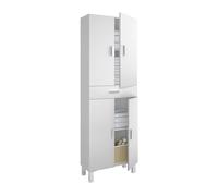 Dmora - Armoire à usages multiples Oxnard, Meuble pour salle de bain ou buanderie avec 4 portes et 1 tiroir, Meuble à chaussures polyvalent, 60x29h182 cm, Blanc brillant