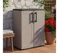 Dmora - Armoire d'extérieur Bilzen, Mobilier d'extérieur, Armoire de Balcon Polyvalente, 100% Made in Italy, Gris et Noir, Finition rayée, 68x37h84 cm