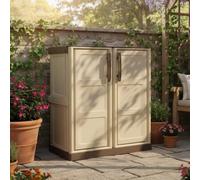 Dmora - Armoire d'extérieur Courtrai, Armoire de Balcon Polyvalente, Mobilier d'extérieur avec 2 Portes, 100% Made in Italy, Beige et Marron, 70x39h86 cm, Finition à Carreaux