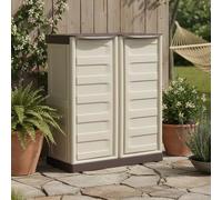Dmora - Armoire d'extérieur Courtrai, Armoire de balcon polyvalente, Mobilier d'extérieur avec 2 portes, 100% Made in Italy, Beige et Marron, 70x39h86 cm, Finition rayée