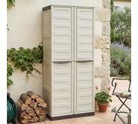 Dmora - Armoire d'extérieur Marchin, Armoire de balcon polyvalente, Armoire d'extérieur 2 portes, 100% Made in Italy, Beige et Marron, Finition Rayée, 70x39h165 cm