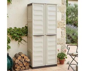 Dmora - Armoire d'extérieur Marchin, Armoire de balcon polyvalente, Armoire d'extérieur 2 portes, 100% Made in Italy, Beige et Marron, Finition Rayée, 70x39h165 cm
