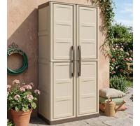 Dmora - Armoire d'extérieur Marchin, meuble balcon polyvalent, armoire extérieure 2 portes, 100% Made in Italy, Beige et Marron, Finition peintures, 70x39h165 cm