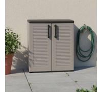 Dmora - Armoire d'extérieur Mol, Armoire de balcon polyvalente, Armoire d'extérieur avec 2 portes, 100% Made in Italy, 68x37h84 cm, Finition rayée, Gris et Noir