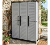 Dmora - Armoire d'extérieur Nandrin, meuble porte-balais, 3 portes, 100% Made in Italy, 102x37h169 cm, gris clair et noir, finition rayée