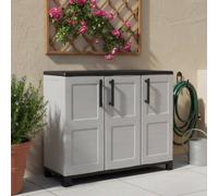 Dmora - Armoire d'extérieur Pelt, Armoire de balcon polyvalente, Armoire d'extérieur 3 portes, 100% Made in Italy, 102x37h90 cm, Gris clair et noir, Finition à carreaux