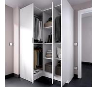 Dmora - Armoire Meru, Meuble d'angle pour Chambre, Armoire d'angle avec 3 Portes battantes, 133x91h184 cm, Blanc