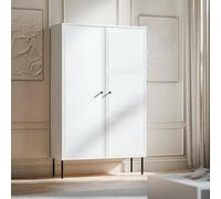 Dmora Armoire multifonction 2 portes, siège 39 x 166 h cm, blanc, 6 étagères, 2 portes, ouverture battante