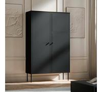 Dmora Armoire multifonction 2 portes siège 39 x 166h cm noir 6 étagères 2 portes, ouverture battante