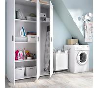 Dmora - Armoire multifonction Sillano, meuble multifonction porte-balais, penderie 3 portes, 116 x 35 x 190 cm, blanc