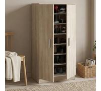 Dmora Armoire multifonctionnelle avec 2 portes avec 6 étagères, Étagère à chaussures polyvalente, Meuble de rangement avec étagères, cm 55x36h108, couleur Chêne
