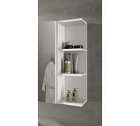Dmora - Armoire murale Tacoma, Armoire colonne suspendue pour salle de bain, Armoire d'angle avec 3 étagères ouvertes, 20x20h65 cm, Blanc