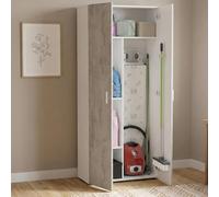 Dmora - Armoire polyvalente à 2 portes Irvine, Armoire auxiliaire avec 3 étagères, Armoire porte-balai, 80x37h182 cm, Ciment et Blanc