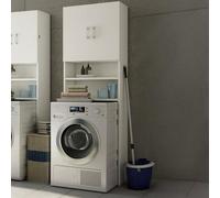 Dmora - Armoire polyvalente Anemone, Armoire linéaire avec 2 portes battantes et étagères, Meuble à linge pour machine à laver, Fabriqué en Italie, 65x32h195 cm, Blanc