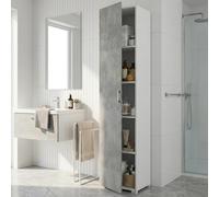 Dmora - Armoire polyvalente Aquilegia, meuble linéaire avec 1 porte battante et 4 étagères réglables, meuble colonne pour salle de bain, 100% Made in Italy, 45x45h195 cm, Ciment et Blanc