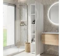Dmora - Armoire polyvalente Aquilegia, meuble linéaire avec 1 porte battante et 4 étagères réglables, meuble colonne pour salle de bain, 100% Made in Italy, 45x45h195 cm, Blanc