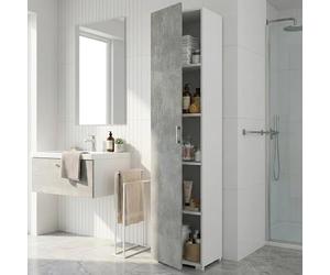 Dmora - Armoire polyvalente Aquilegia, meuble linéaire avec 1 porte battante et 4 étagères réglables, meuble colonne pour salle de bain, 100% Made in Italy, 45x45h195 cm, Ciment et Blanc