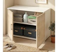 Dmora - Armoire polyvalente Bucaneve, Armoire linéaire avec 2 portes battantes avec étagère, Meuble d'entrée, Étagère à chaussures moderne, 100% Made in Italy, 90x45h66 cm, Chêne et Blanc