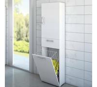 Dmora - Armoire polyvalente Escolzia, Armoire à linge linéaire avec 2 portes, Colonne de salle de bain avec panier à linge, 100% Made in Italy, 45x32h195 cm, Blanc