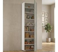 Dmora - Armoire polyvalente Fiordaliso, Armoire linéaire avec 1 porte et 7 étagères, Colonne d'entrée ou de salle de bain, Range - chaussures moderne, 100% Made in Italy, Cm 50x30h182, Béton et blanc