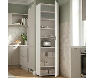 Dmora - Armoire polyvalente Fiordaliso, Armoire linéaire avec 1 porte et 7 étagères, Colonne pour entrée ou salle de bain, Étagère à chaussures moderne, 100% Made in Italy, 50x30h182 cm, Blanc