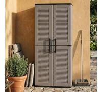 Dmora - Armoire porte-balai extérieure polyvalente, armoire 2 portes, 100% Made in Italy, finition rayée, 68x37h163 cm, gris et noir