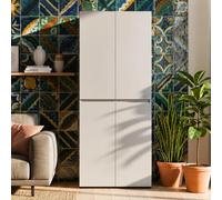 Dmora Bacopa Grande armoire multifonction 80 x 195 h cm, gris clair, 7 étagères, ouverture battante, porte ouverte, fabriquée en Italie