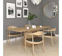 Dmora Berkesd Table fixe 150 x 90 x H 77 cm, couleur marron chêne, 6 places, forme rectangulaire, dégradé de couleur de la structure en chêne et nœuds