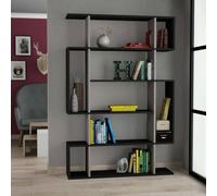 Dmora - Bibliothèque Adhara, Etagère de bureau, Porte-livre mobile, Librairie, 110x26h161 cm, Anthracite et Beige