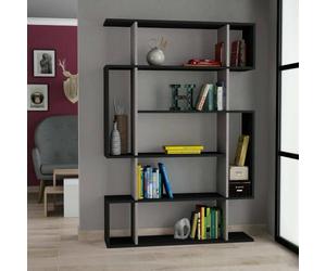 Dmora - Bibliothèque Adhara, Etagère de bureau, Porte-livre mobile, Librairie, 110x26h161 cm, Anthracite et Beige