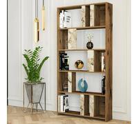 Dmora - Bibliothèque Algieba, Etagère de Bureau, Porte-Livre Mobile, Librairie, 90x20h180 cm, Noyer et Marbre Blanc
