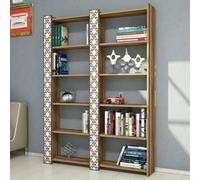 Dmora - Bibliothèque Alula, Etagère de bureau, Porte-livre mobile, Librairie, 125x24h170 cm, Noyer et Blanc