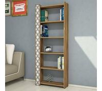 Dmora - Bibliothèque Alula, Etagère de Bureau, Porte-Livre Mobile, Librairie, 65x24h170 cm, Noyer et Blanc