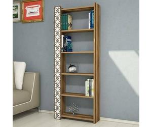 Dmora - Bibliothèque Alula, Etagère de Bureau, Porte-Livre Mobile, Librairie, 65x24h170 cm, Noyer et Blanc