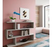Dmora - Bibliothèque Hampton, Bibliothèque basse double face, Etagère à trois compartiments, Etagère de bureau moderne, 110x24h97 cm, Gris béton