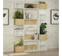 Dmora - Bibliothèque Thetis, Etagère de Bureau, Porte-Livre Mobile, Librairie, 120x25h171 cm, Blanc et chêne