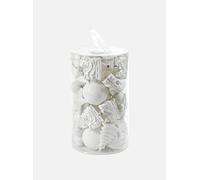 Dmora Boîte 50 pièces décorations de Noel multi-formes, ornements et pointe, ensemble assortiment de boules de Noel, boîte ensemble arbre de Noel, 4 à 10 cm, couleur blanche