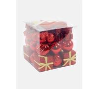 Dmora Boîte 50 pièces décorations de Noel multi-formes, ornements et pointe, ensemble assortiment de boules de Noel, boîte ensemble arbre de Noel, 4 à 7 cm, couleur rouge