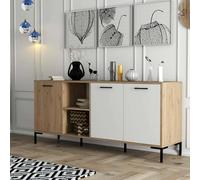 Dmora - Buffet Achird, Buffet du Salon, Commode de Salon, Garde-Manger de Cuisine, 180x45 h80 cm, Chêne et Blanc
