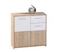 Dmora Buffet avec trois portes et deux tiroirs, blanc et chêne, Mesures 77 x 77 x 30 cm