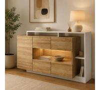 Dmora Buffet Batman 155 x 44 x H 94 cm, marron chêne, 8 étagères, ouverture battante, buffet 3 portes