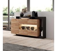 Dmora Buffet Batman 155 x 44 x H 94 cm, marron chêne avec 7 étagères à ouverture battante, buffet 4 portes