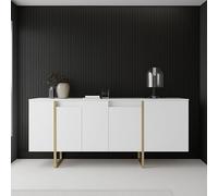 Dmora - Buffet Betel, Buffet du Salon, Commode de Salon, Garde-Manger de Cuisine, 160x35h80 cm, Blanc et Or