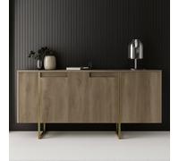 Dmora - Buffet Betel, Buffet du Salon, Commode de Salon, Garde-Manger de Cuisine, 160x35h80 cm, Noyer et Or