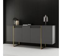 Dmora - Buffet Betel, Buffet du Salon, Commode de Salon, Garde-Manger de Cuisine, 160x35h80 cm, Noyer et Or