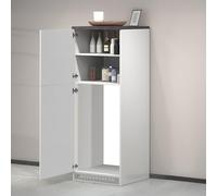 Dmora - Buffet de Cuisine Plinio, Armoire Polyvalente, Meuble de kitchenette, Support réfrigérateur Multifonctionnel, 100% Made in Italy, 60x60h165 cm, Blanc Brillant et Ardoise