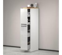 Dmora - Buffet de Cuisine Quintino, Armoire Polyvalente, Meuble de kitchenette, Support réfrigérateur Multifonctionnel, 100% Made in Italy, 30x60h165 cm, Blanc Brillant et chêne