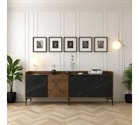 Dmora - Buffet Erythros, Buffet du Salon, Commode de Salon, Garde-Manger de Cuisine, 180x35 h79 cm, Noyer et Noir